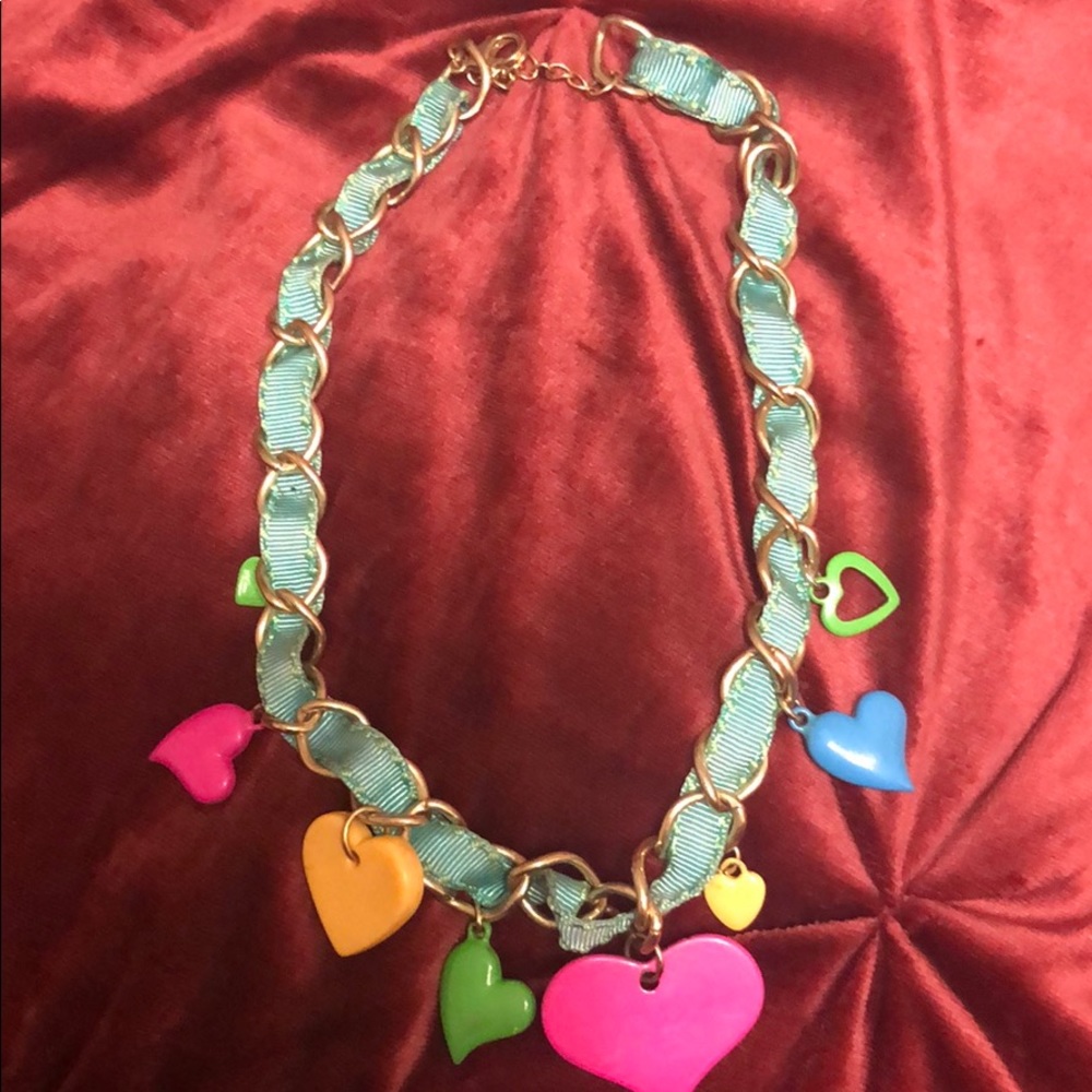 Multicolored heart gold with ribbon necklace